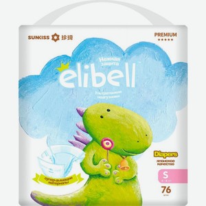 Подгузники для детей Elibell Premium S 4-8кг 76шт