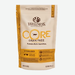 Сухой корм для кошек Wellness Core Sterilised беззерновой курица с индейкой 300 г