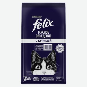 Сухой корм Felix Мясное объедение для взрослых кошек, с курицей, Мешок, 10 кг