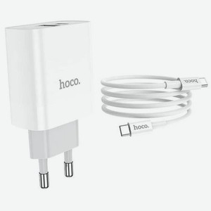 Сетевое зарядное устройство+кабель Type-C-Type-C Hoco C80A Rapido, USB+Type-C, PD+QC3.0, белый (40533)