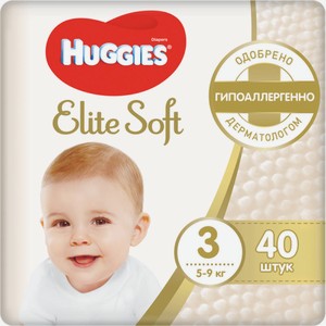 Подгузники Huggies Elite Soft 3 для детей 5-9 кг, 40 шт, шт