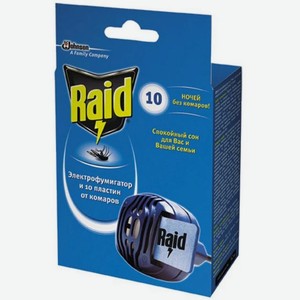 Комплект Raid Электрофумигатор + пластины от комаров с эвкалиптом, 10 шт, шт