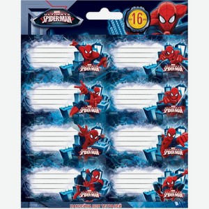Наклейка для тетрадей Kinderline Spiderman, 77х39 мм, 16 шт, шт