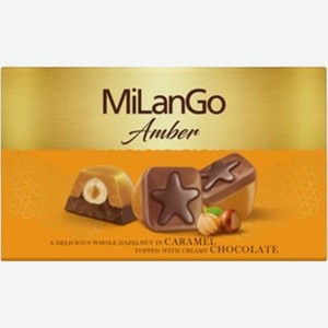 Конфеты Milango Amber с фундуком, карамелью, нугой и молочным шоколадом 125г