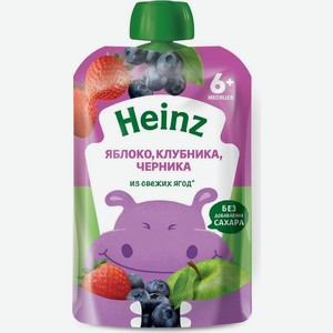 Пюре фруктово-ягодное Heinz Яблоко, клубника и черника с 6 месяцев пауч