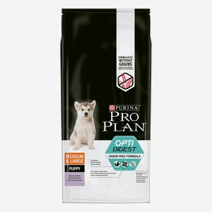 Purina Pro Plan беззерновой, для щенков средних пород с чувствительным пищеварением, с индейкой (12 кг)