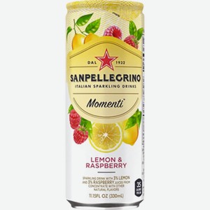 Напиток безалкогольный San Pellegrino Лимон и малина сильногазированный, 0,33 л, шт