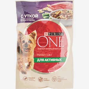 Корм для активных собак Purina One Mini с уткой, пастой и зеленой фасолью, 85 г