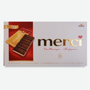 Шоколад темный Merci с начинкой из марципана, 112 г