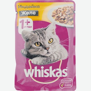 Корм для кошек Whiskas влажный с индейкой в желе, 85 г