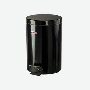 Ведро-контейнер для мусора (урна) с педалью ЛАЙМА  Classic , 12 л, черное, глянцевое, металл, 602850