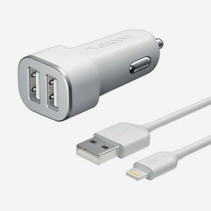 Автомобильное зарядное устройство Deppa 2 USB 2.4А + кабель Lightning MFI белый 11291