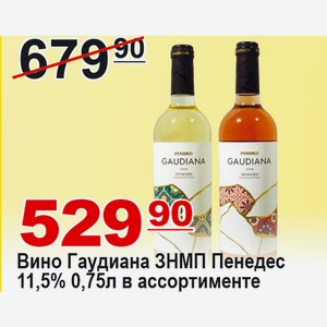 Вино ГАУДИАНА ЗНМП Пенедес 0,75л 11,5% в ассортименте ИСПАНИЯ