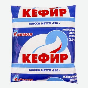 Кефир Вемол 2.5%, 450 мл, мягкий пакет
