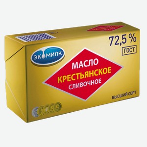 Масло Экомилк сладко-сливочное несоленое крестьянское 72,5%, 450 г