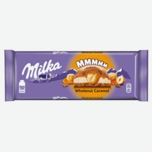 Шоколад Milka молочный с карамельной начинкой и цельным фундуком, 300 г