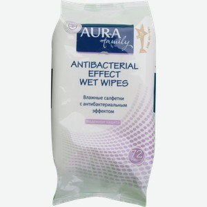 Салфетки влажные Aura Antibacterial антибактериальные, 72 шт, шт