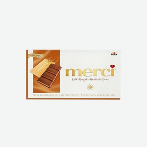 Шоколад молочный Merci с начинкой из орехового крема, 112 г