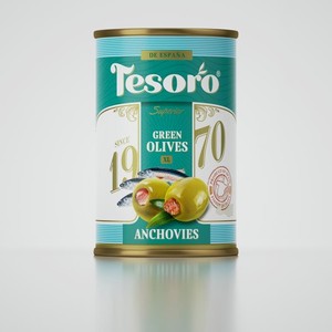 Оливки Tesoro фаршированные анчоусом, 300 г