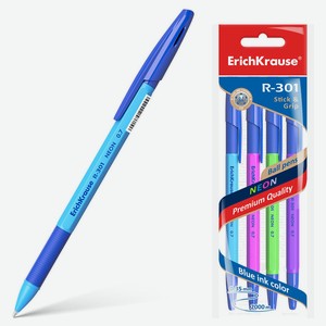 Набор шариковых ручек ErichKrause R301 Neon синий, 4 шт