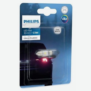 Лампа автомобильная светодиодная Philips 11860U30CWB1, Fest T10,5x30, 12В, 0.6Вт, 6000К, 1шт