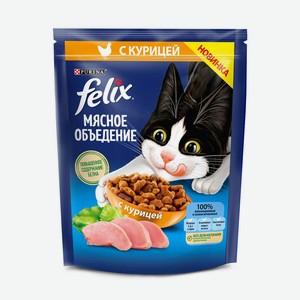 Сухой корм Felix Мясное объедение для взрослых кошек, с курицей 200 г