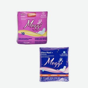 Гигиенические прокладки с крылышками  MEGGI Ultra Dry+, Dry Maxi + , 8-10 шт