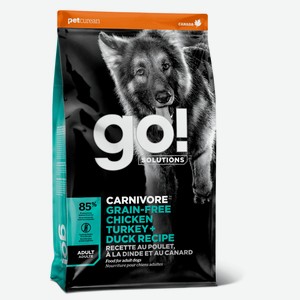 GO! Solutions беззерновой для взрослых собак всех пород 4 вида мяса: индейка, курица, лосось, утка (5,44 кг)