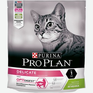 Purina Pro Plan для взрослых кошек с чувствительным пищеварением или с особыми предпочтениями в еде, с высоким содержанием ягненка (400 г)