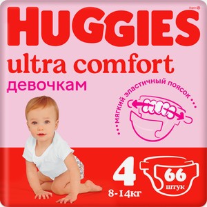 Подгузники для девочек Huggies Ultra Comfort 4 размер 8-14кг 66шт