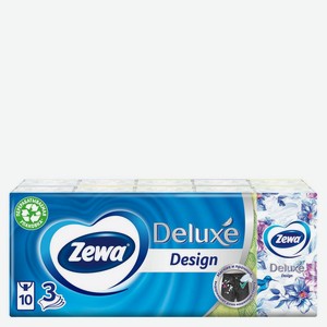 Платочки носовые Zewa Deluxe Design, 3 слоя, 10х10 шт, шт