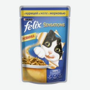 Корм для кошек Felix Sensations влажный с курицей в желе с морковью, 85 г