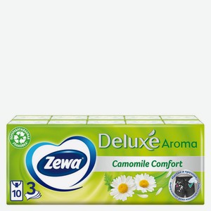Платочки носовые Zewa Deluxe с ароматом ромашки, 3 слоя, 10х10 шт, шт