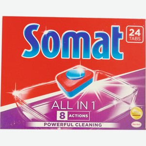 Таблетки для мытья посуды в посудомоечной машины Somat All in One, 24 шт, шт