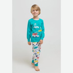 Пижама для мальчика (фуфайка дл.рукав+брюки) CROCKID р.92 цв.темный минт, цветные машинки арт.к 1512