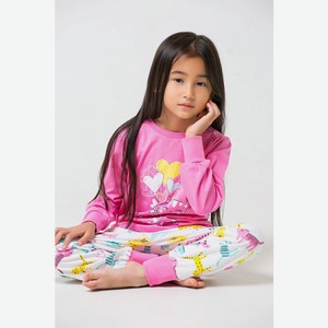 Пижама для девочки (фуфайка дл.рукав+брюки) CROCKID р.140 цв.розовый, цветные котята арт.к 1512
