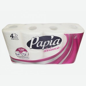 Туалетная бумага Papia Deluxe белая, 4 слоя, 8 рулонов, шт