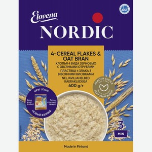 Хлопья Nordic 4 вида зерновых с овсяными отрубями, 600 г