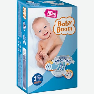 Подгузники Baby Boom Midi 3 для детей 4-6 кг, 56 шт, шт