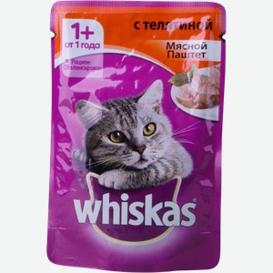 Корм для кошек Whiskas влажный паштет с телятиной, 85 г