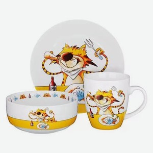 Набор детской посуды Millimi Полосатый кот Тарелка, суповая тарелка, кружка, костяной фарфор, шт