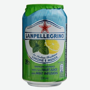 Напиток безалкогольный Sanpellegrino Лимон и мята сильногазированный, 330 мл, шт