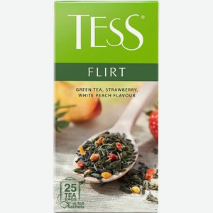 Чай зеленый Tess Flirt с белым персиком и клубникой 25 пакетиков по 1,5г