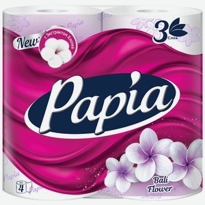 Туалетная бумага Papia Балийский цветок 3 слоя, 4 рулона