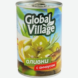 Оливки Global Village зелёные с анчоусом 300г