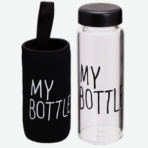 Бутылка для воды пласт. в чехле My bottle, Летнее настроение, 600 мл, черная УД-6444