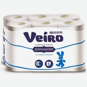 Туалетная бумага двухслойная Veiro домашняя 12 рулонов в пачке