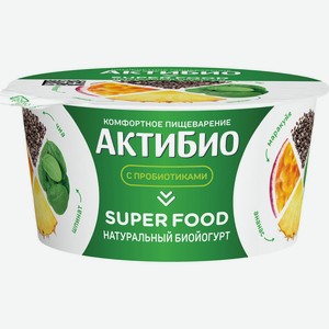 БЗМЖ Биойогурт Актибио Superfood анан/мар/шпин/лен 2,2% 140г