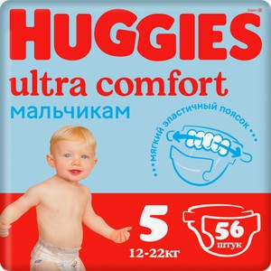 Подгузники для мальчиков Huggies Ultra Comfort 5 размер 12-22кг 56шт