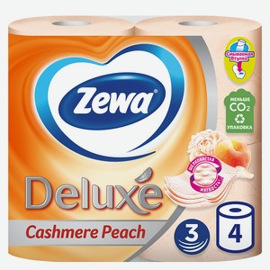 Туалетная бумага Zewa Deluxe Персик, 3 слоя, 4 рулона, 0,38 кг
